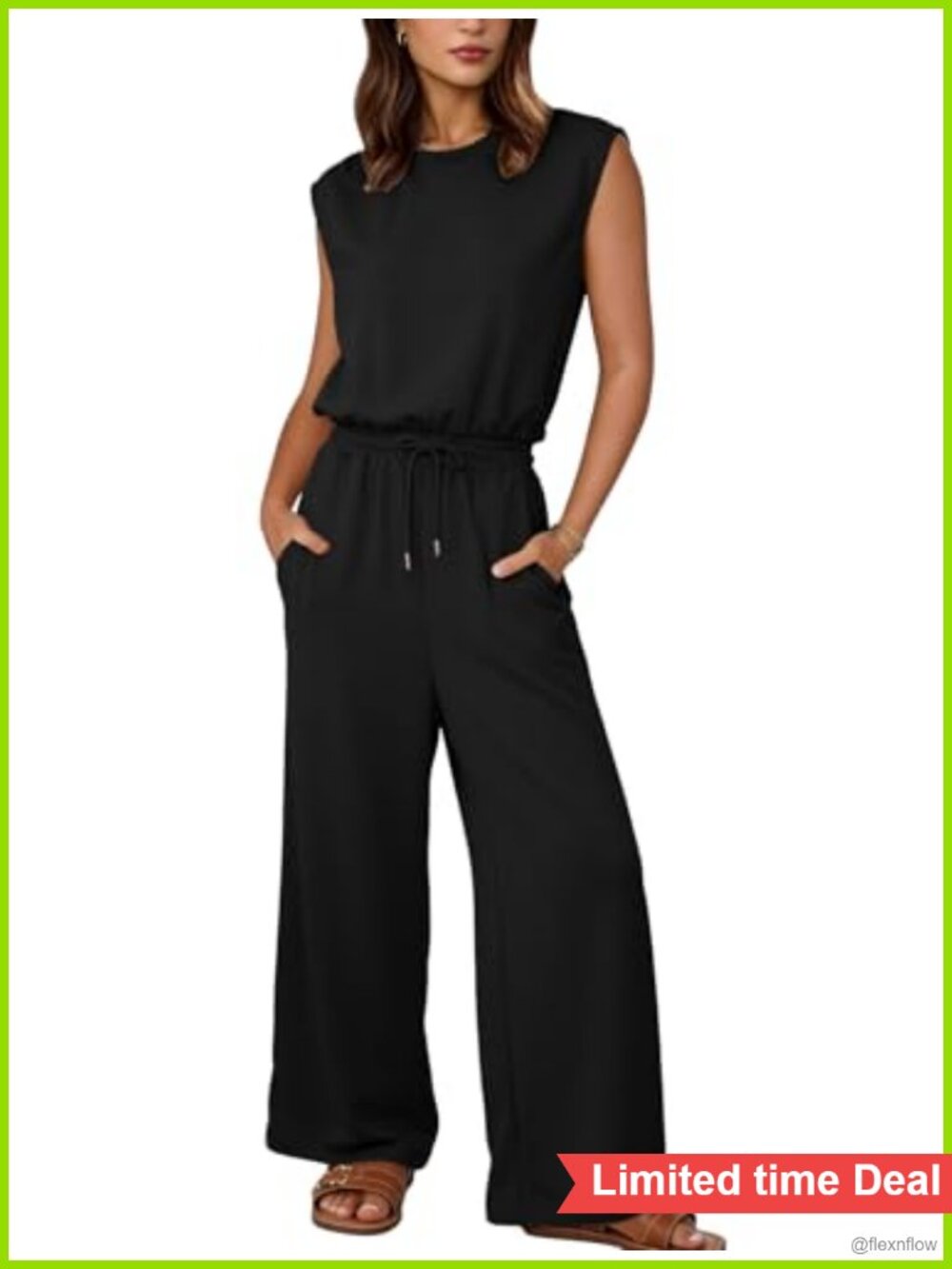 Flygo Women's Sleeveless Wide Leg Jumpsuit Casual Summer One Piece